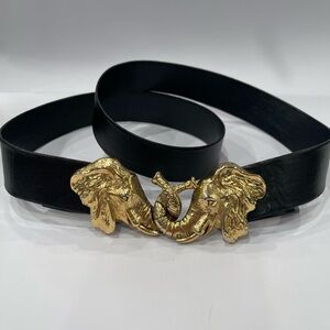 Vintage Signed Paquette Gold Tone 2 pc Interlocking Elephant Trunks Belt Buckle